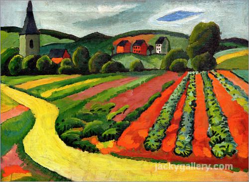 Landscape with Church and path, August Macke painting
